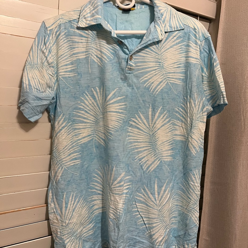 Blue Palm Leaf Polo Shirt